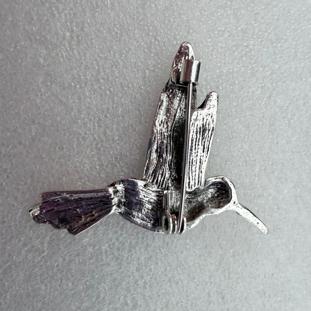 Decorative Green Hummingbird Bird Pendant - Enamel & Crystal Accent